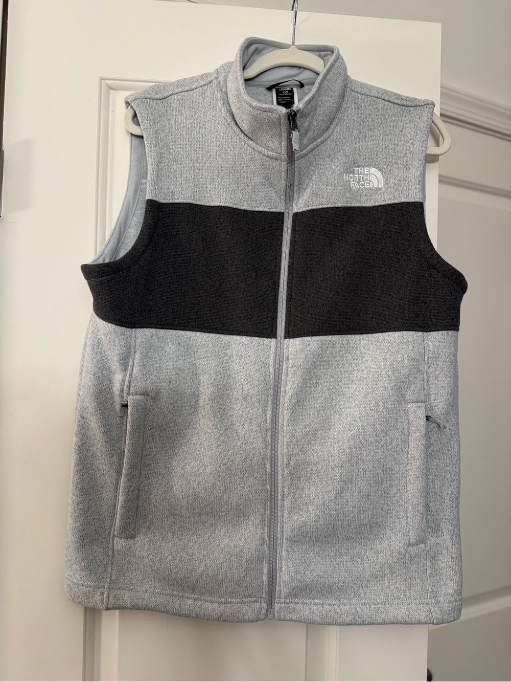 The North Face Light Gray and Black Fleece Vest